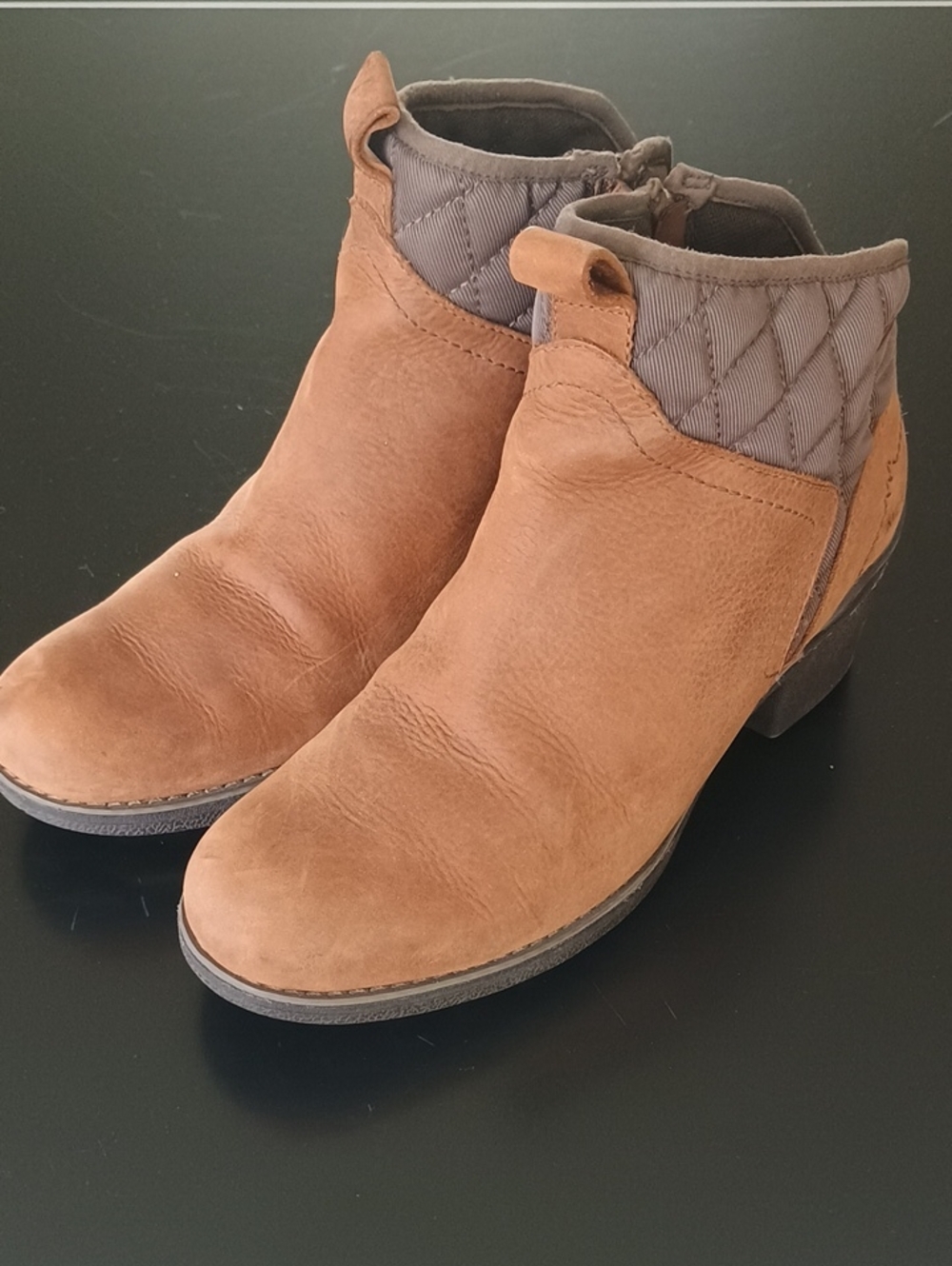 Merrell Tan Leather Quilted-Collar Ankle Booties with Side Zip